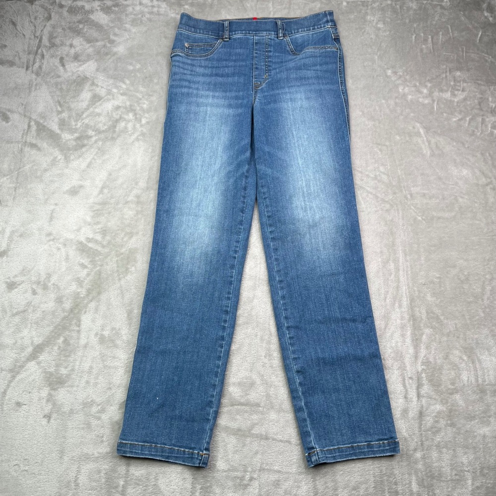 Spanx Ankle Straight Jeans‎ Womens Medium Tall Blue Wash Stretch Pull On Denim